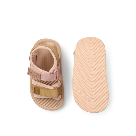 Zweifarbig rosa und beige Kleinkind-Sandalen, Sandalen Monty, Rose mix