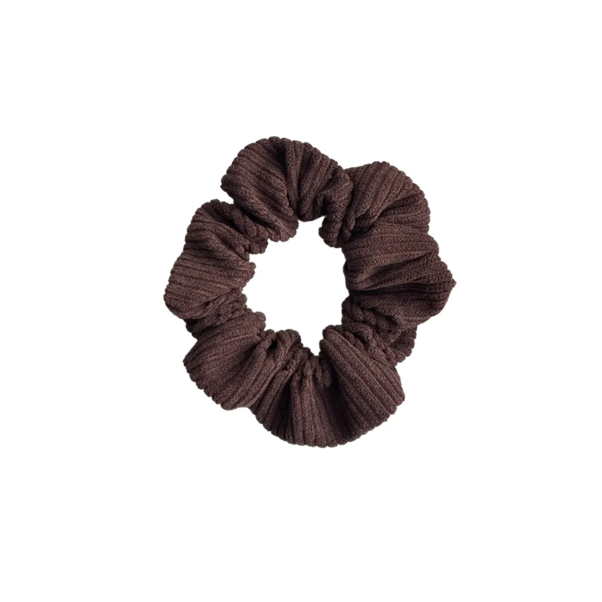 Brauner texturierter Scrunchie mit Rippstruktur und Gummiband, Mocha