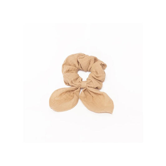 Beiger Haarstrumpf mit Schleifenstil und gebundenen Stoffenden in Taupe