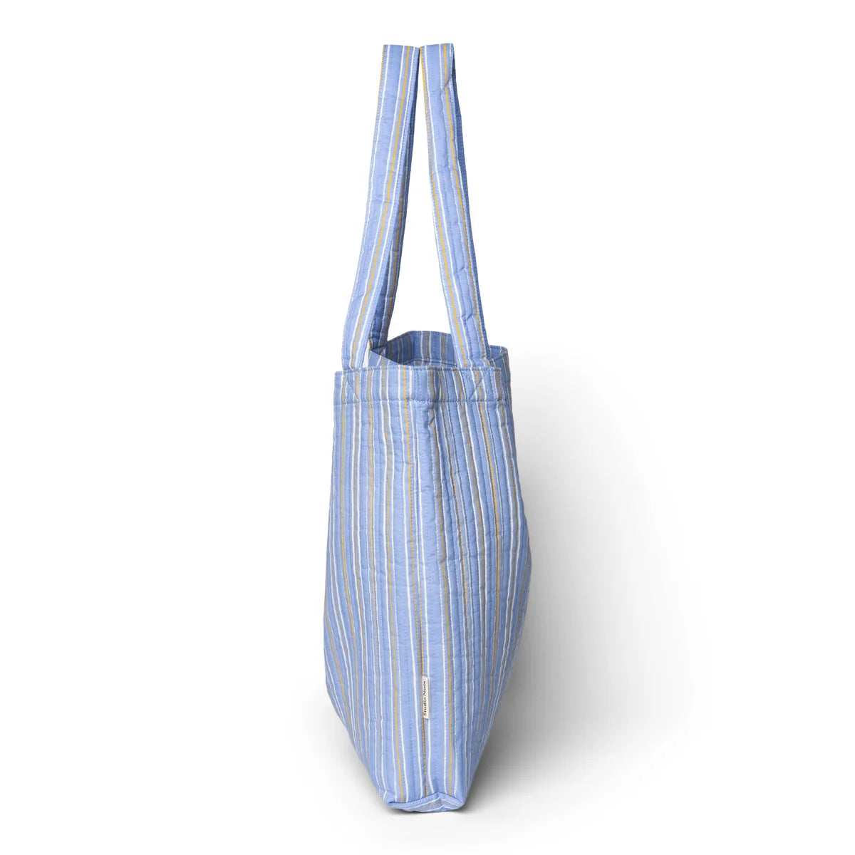 Blau-weiße gestreifte Tote-Bag aus Baumwolle im Serenity Cotton Striped Mom Bag