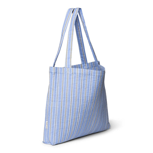 Blau-weiße gestreifte Tragetasche aus Baumwolle, Serenity Cotton Striped Mom Bag