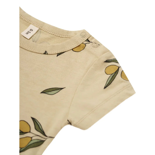 Olivenmuster Kurzarm-Bodysuit für Säuglinge im Olive Garden Design