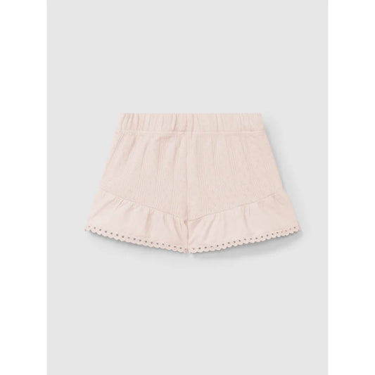 Pink ruffled shorts mit Ajour-Muster und englischer Stickerei in rosa