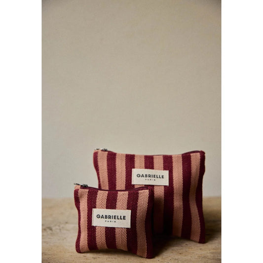 Small pouch garance stripes aus maroon und beige gestreiftem gewebtem stoff mit gabrielle paris label ideal für ökologische baby- & kinderprodukte