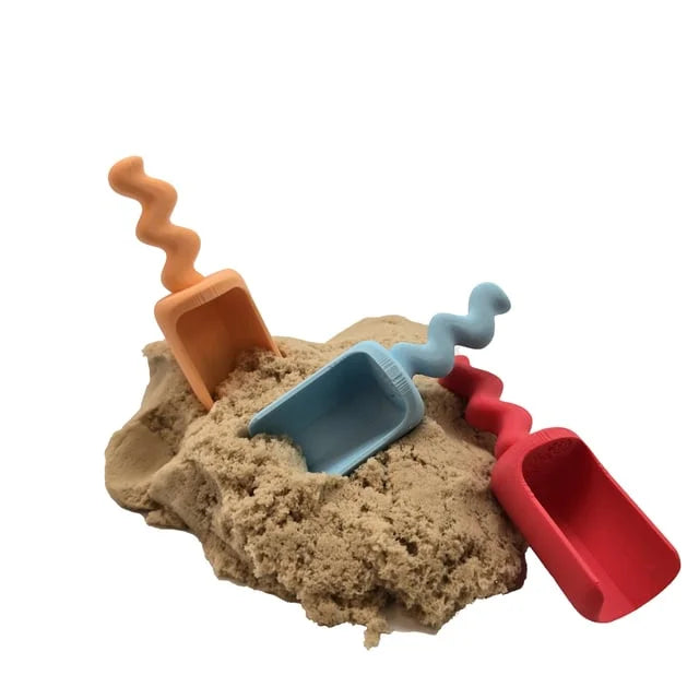 Kinetischer Sand mit drei bunten Spiralschaufeln spielschäufelchen wave pastel rot