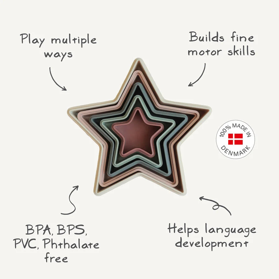 Verschachteltes, buntes Sternspielzeug Stapelsterne in verschiedenen Farben