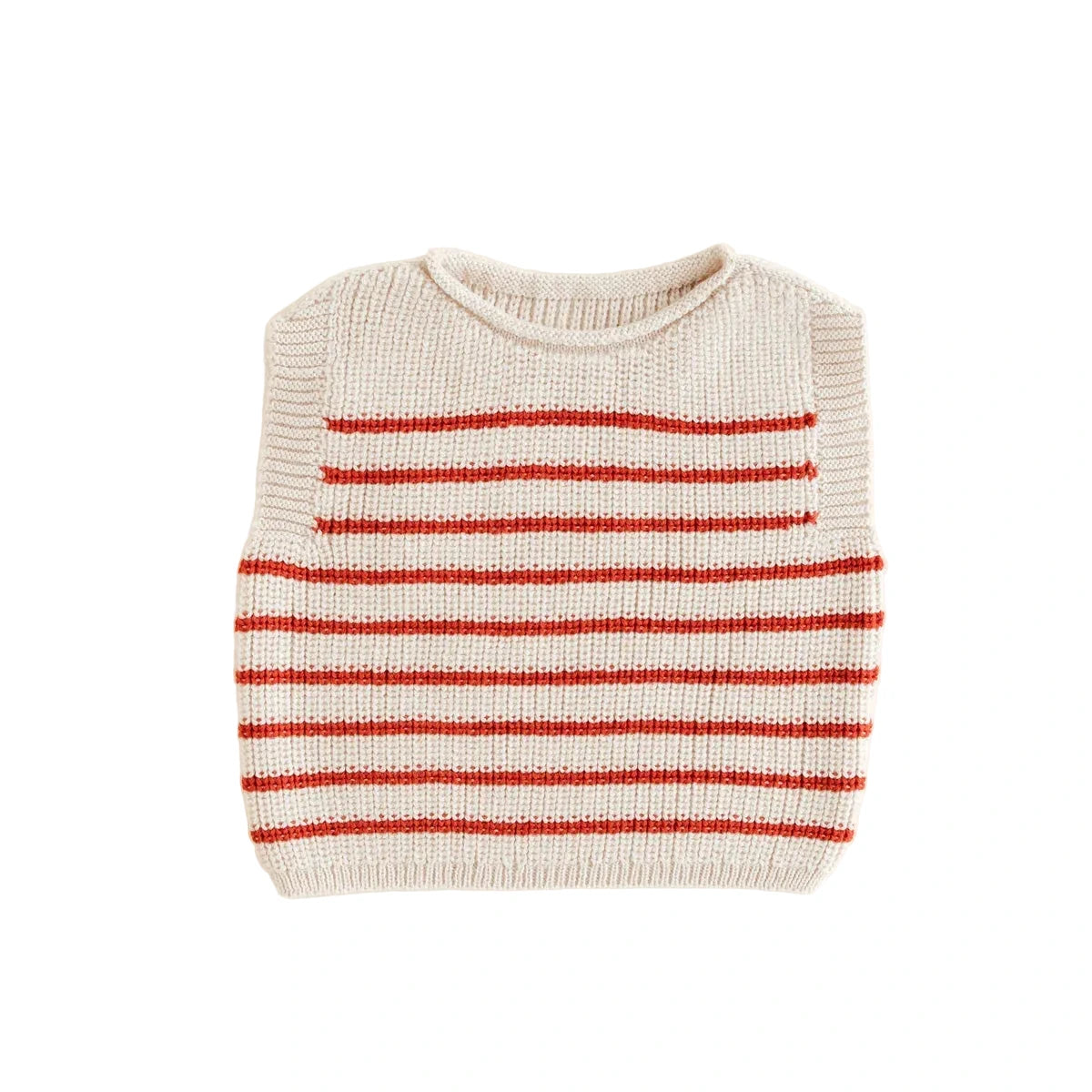Cremefarbener Strickpullunder Vest Harvey mit roten Streifen von Hvid