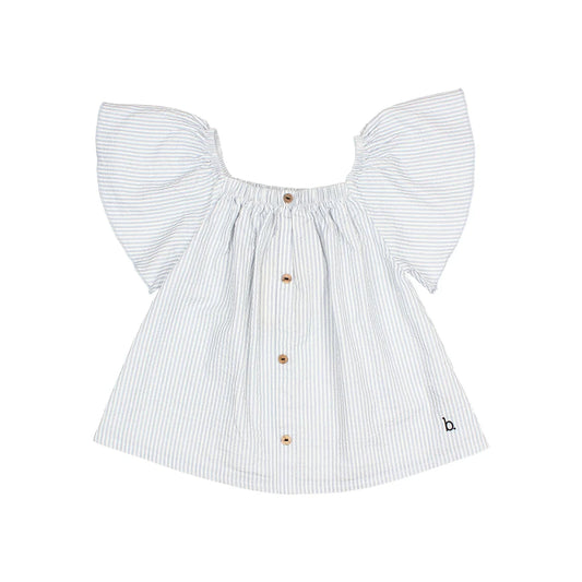 Boho-Bluse Streifen Himmelblau off-shoulder mit Flutterärmeln