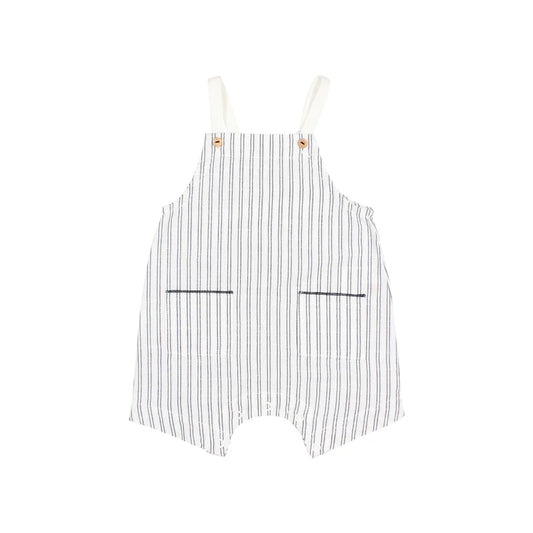 Gestreifter Baby-Overall mit Hosenträgern in Kaki oder Weiß, Stripes Dungaree