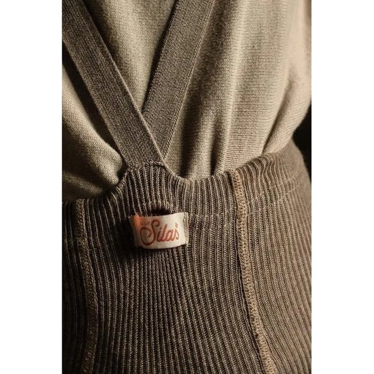 Beige Strumpfhose mit Träger Footless und Lederpatch, ideal für stilvolle Outfits