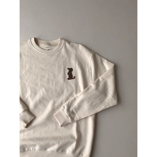 Weißes Sweatshirt mit gesticktem Hunde-Patch, Produktname Sweater women Puppy