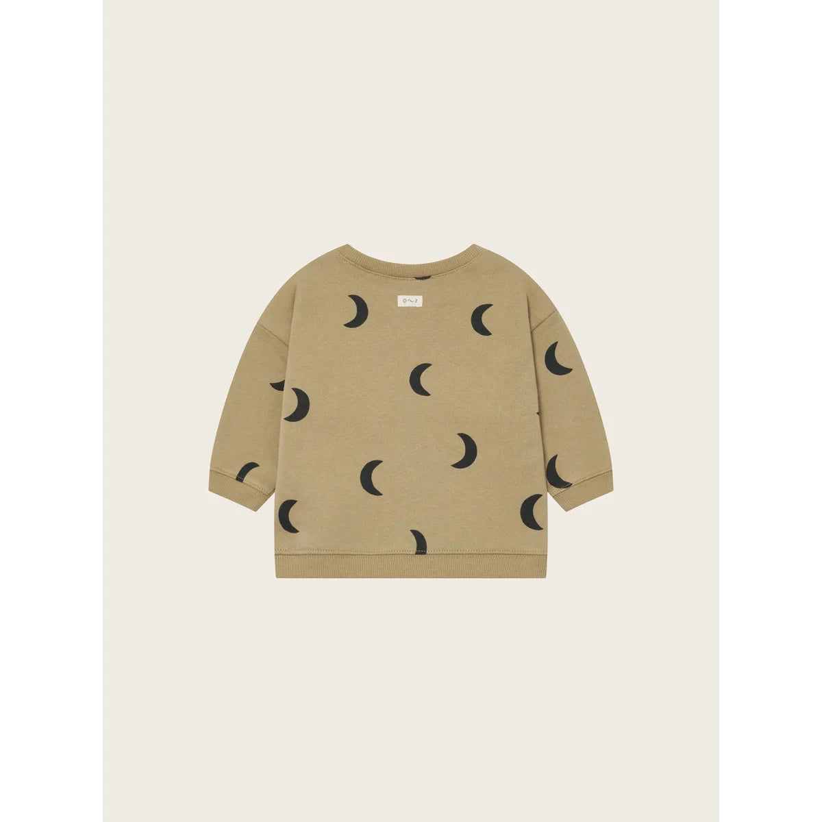 Kinder langärmliges olivgrünes Sweatshirt mit schwarzen Mondmustern von Dusky Midnight