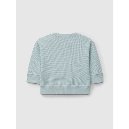 Helles blaues Waffeltextur-Sweatshirt in grau-blau mit Aufschrift Lets Be Creative
