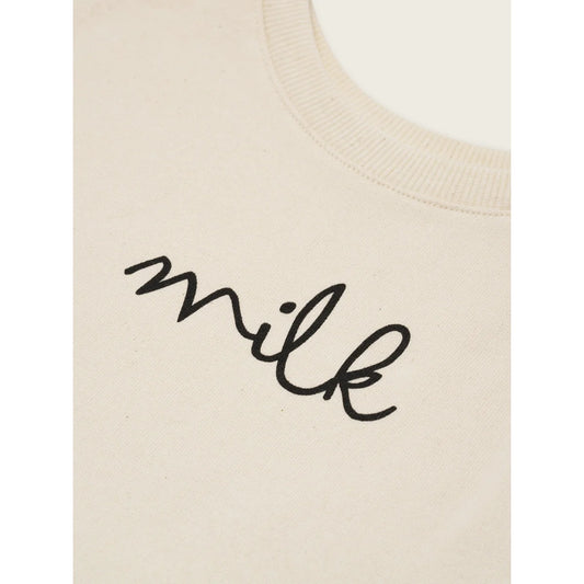 Cremefarbenes Sweatshirt mit schwarzer Milch-Embroderie in eleganter Schrift