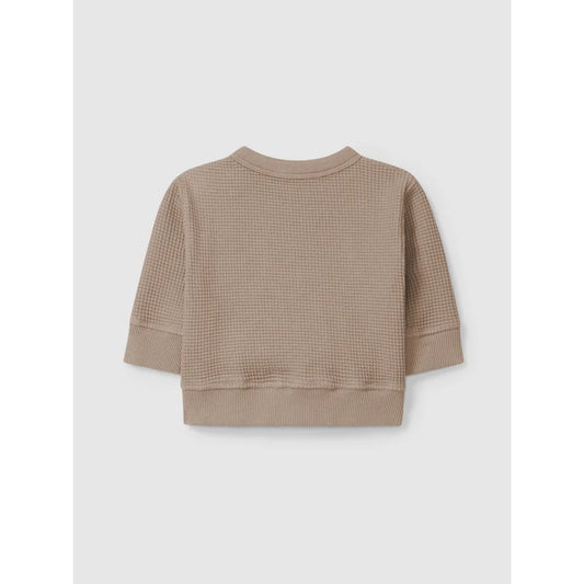 Beige langärmiges Waffelstrickoberteil mit Rippenbündchen und Saum, Sweatshirt Smile Taupe