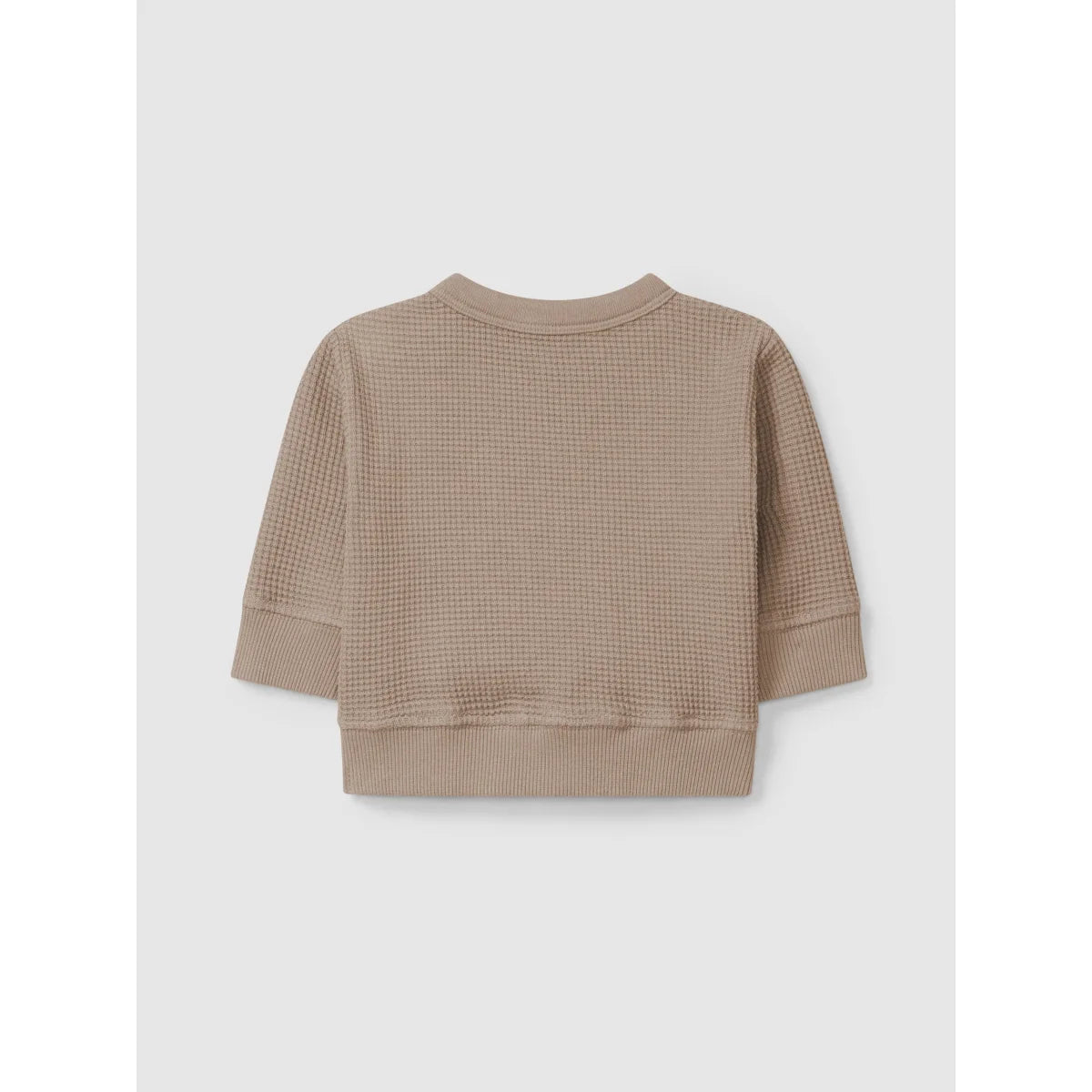 Beige langärmiges Waffelstrickoberteil mit Rippenbündchen und Saum, Sweatshirt Smile Taupe