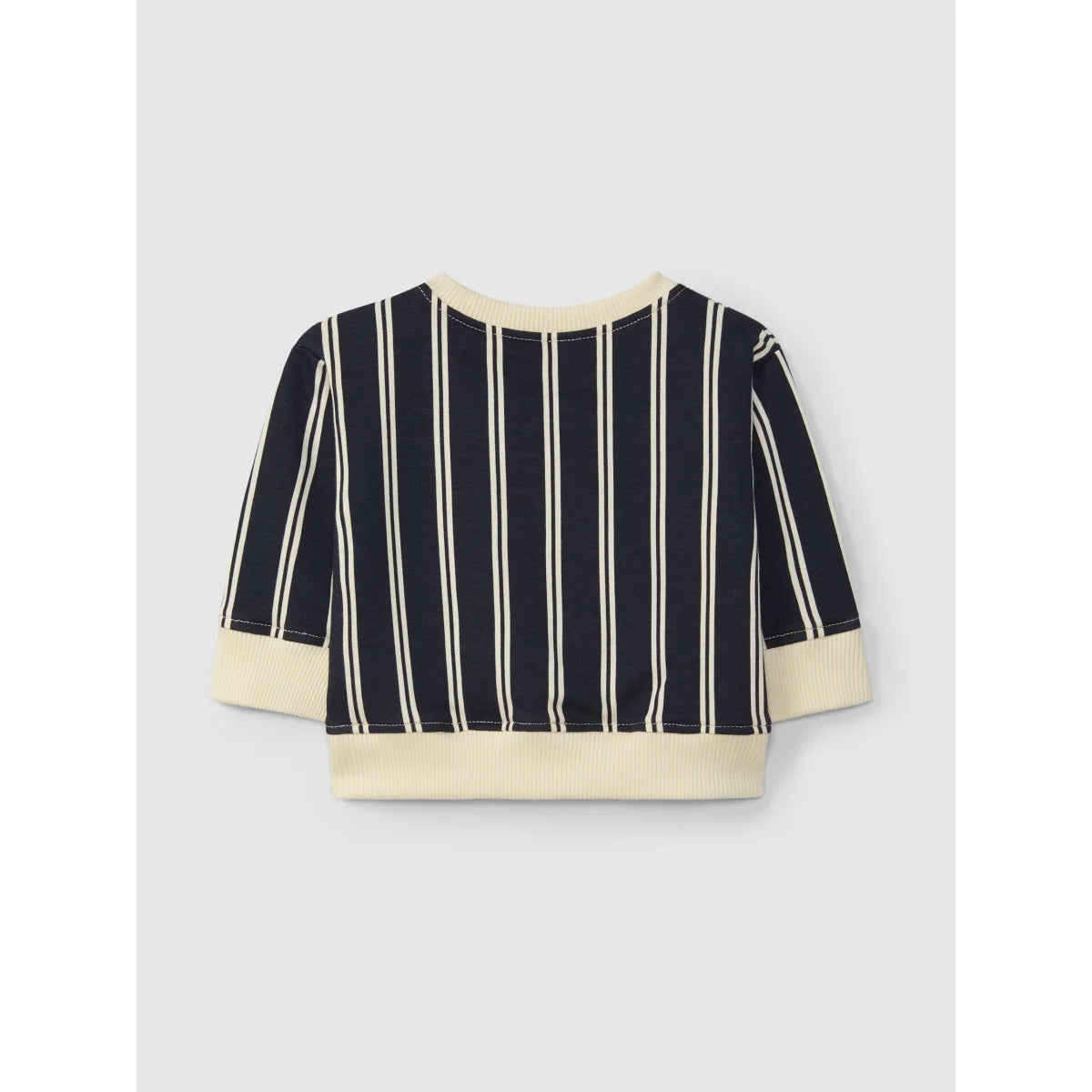 Navyblaues gestreiftes Langarmshirt mit cremefarbenen Bündchen und Saum