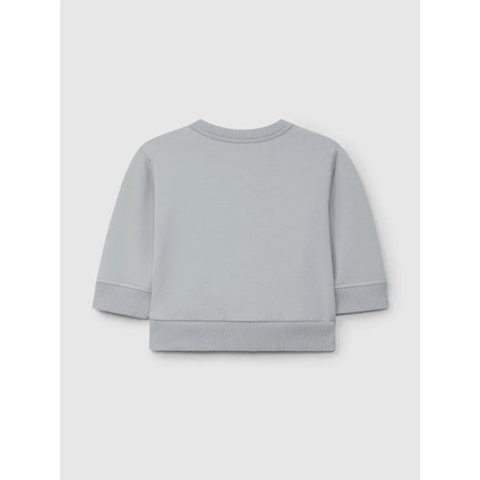 Hellgraues langärmeliges Sweatshirt mit Rippenbündchen und Kängurutaschen