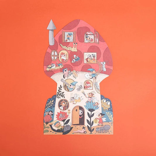 Verspieltes Pilzhaus mit Dekorrahmen und Charakteren im Sweet Dreams Puzzle