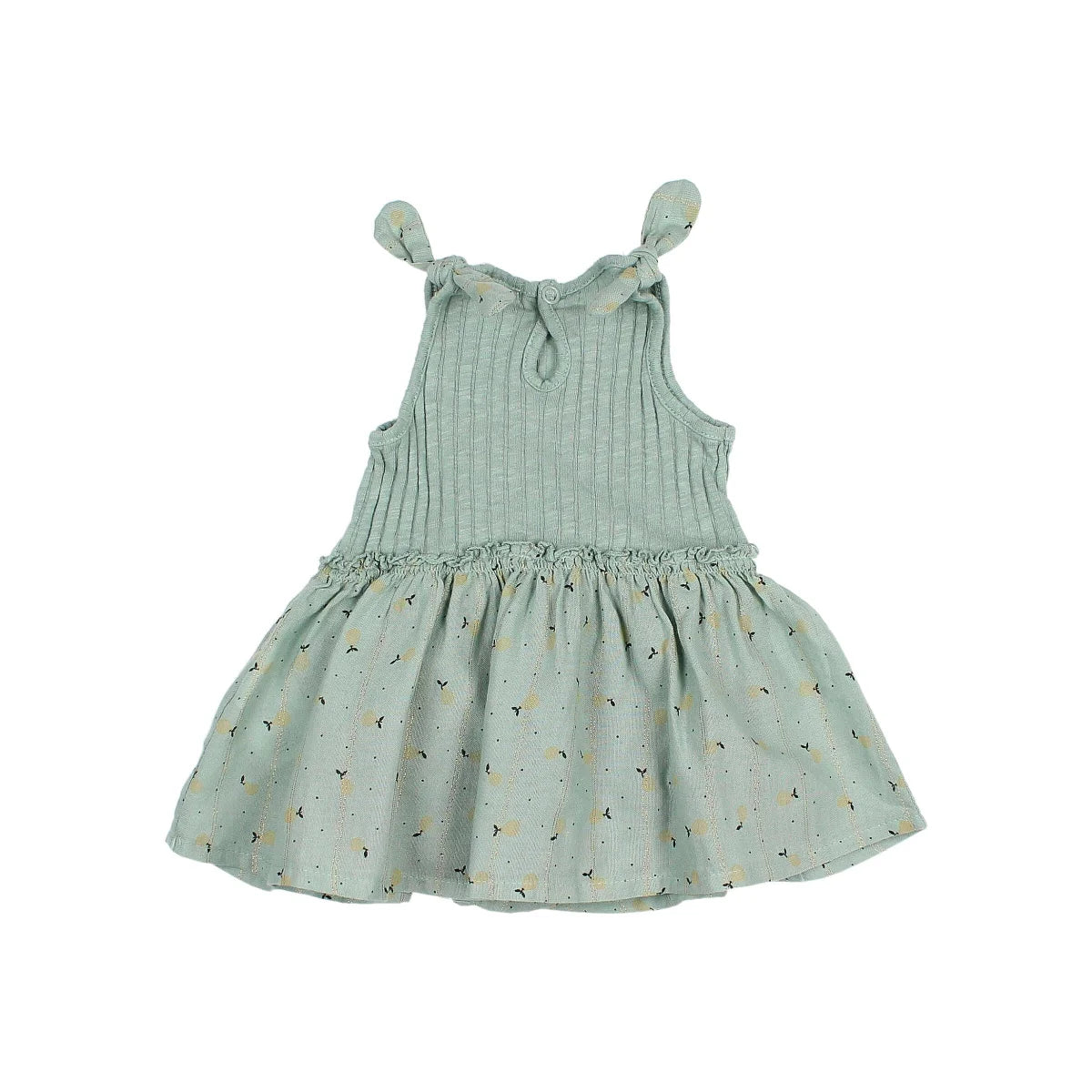 Mintgrünes ärmelloses Kleid mit kleinen Blumen und gerafftem Bund von Sweet Pears