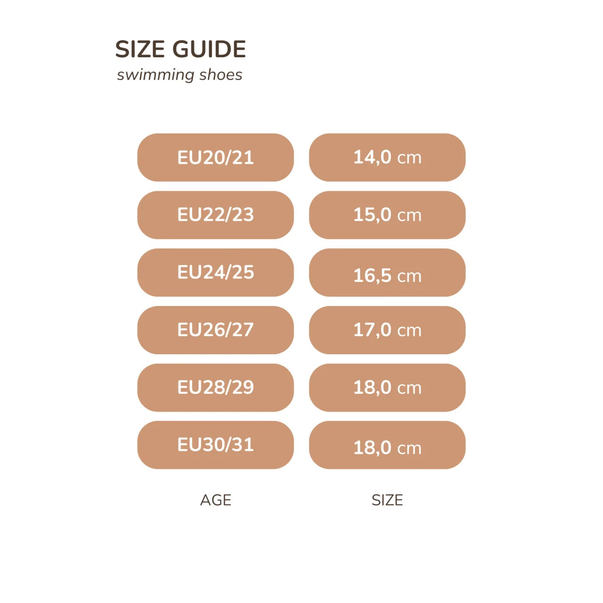 Schwimm-Schuhgrößentabelle für Swimming Shoes | Unique Dots
