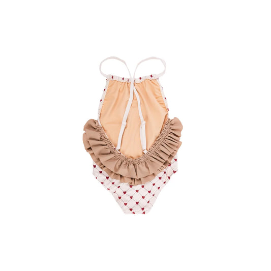 Herz-muster-Badeanzug mit Rüschensaum von Lovely Roots, Modell Eloise