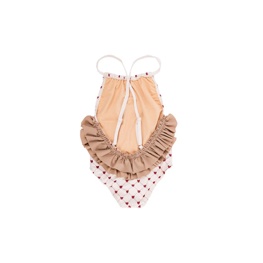 Herz-muster-Badeanzug mit Rüschensaum von Lovely Roots, Modell Eloise