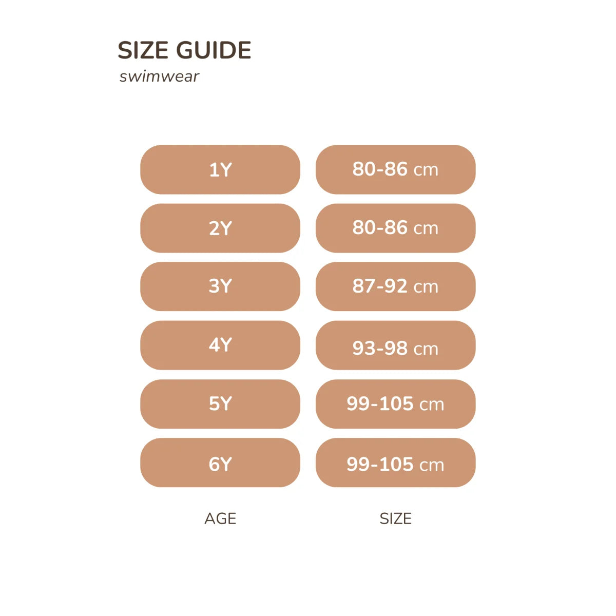 Größentabelle für Bademode zu Swimsuit Eloise von Lovely Roots