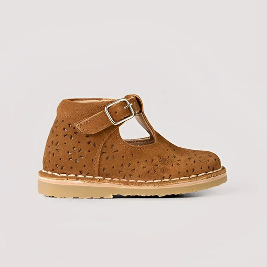 Petit Nord T-Bar Flower in Chestnut, klassischer T-Steg-Schuh aus braunem Leder