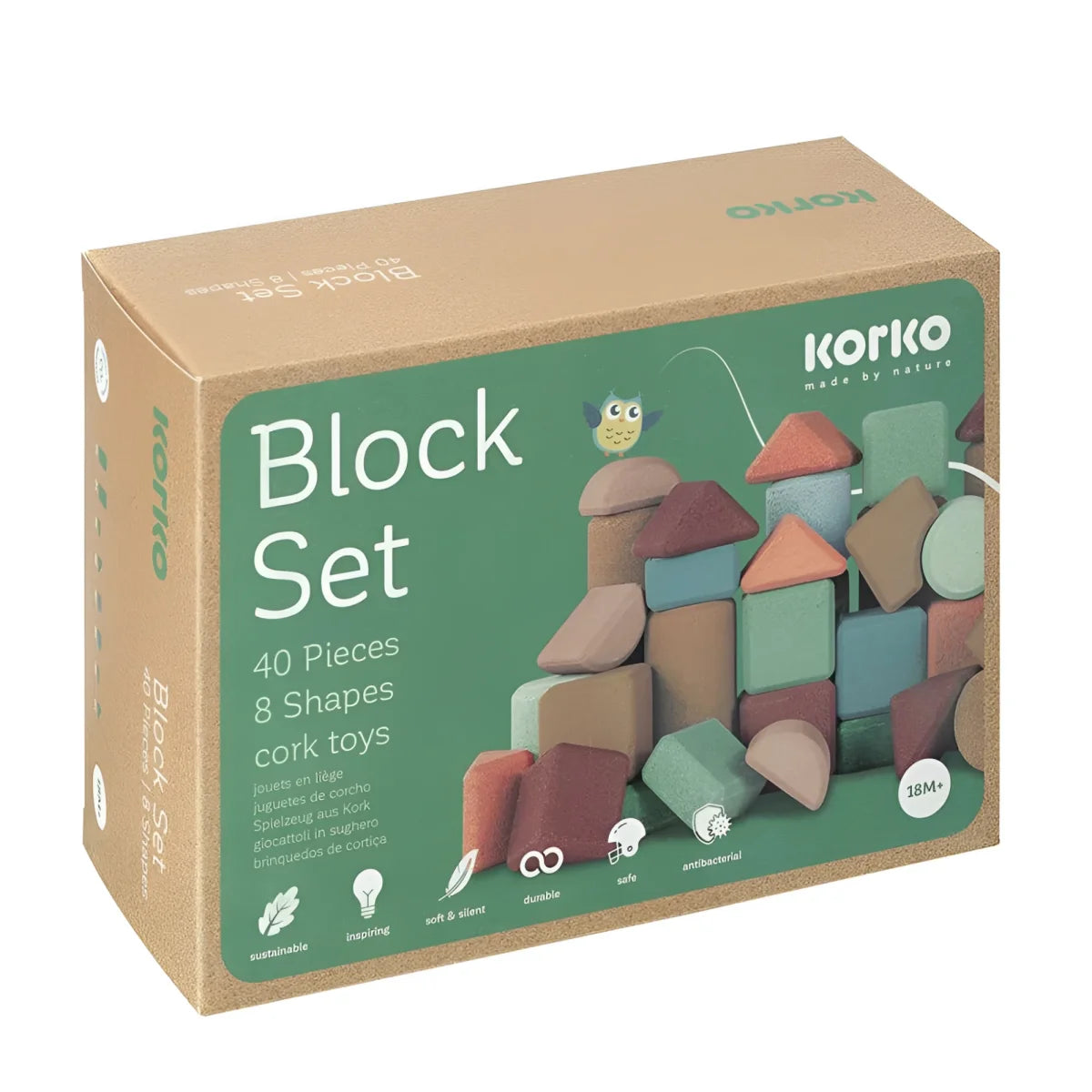 Kartonverpackung für das Kinderspielzeug Tall Architects 40 Korkbausteine