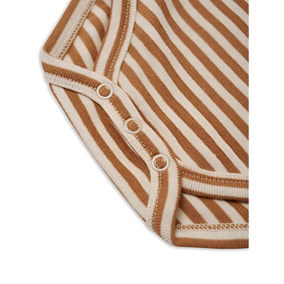Tank Bodysuit Copper Stripes: Ribbed Bodysuit mit Tan-Creme-Streifen, weiße Snaps an Schulter