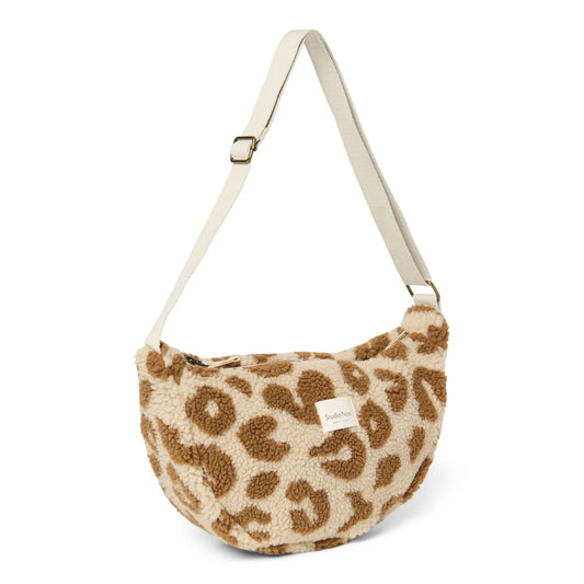 Leopardenmuster Sherpa Umhängetasche im Teddy Adult Fanny Pack Ecru Leopard Design
