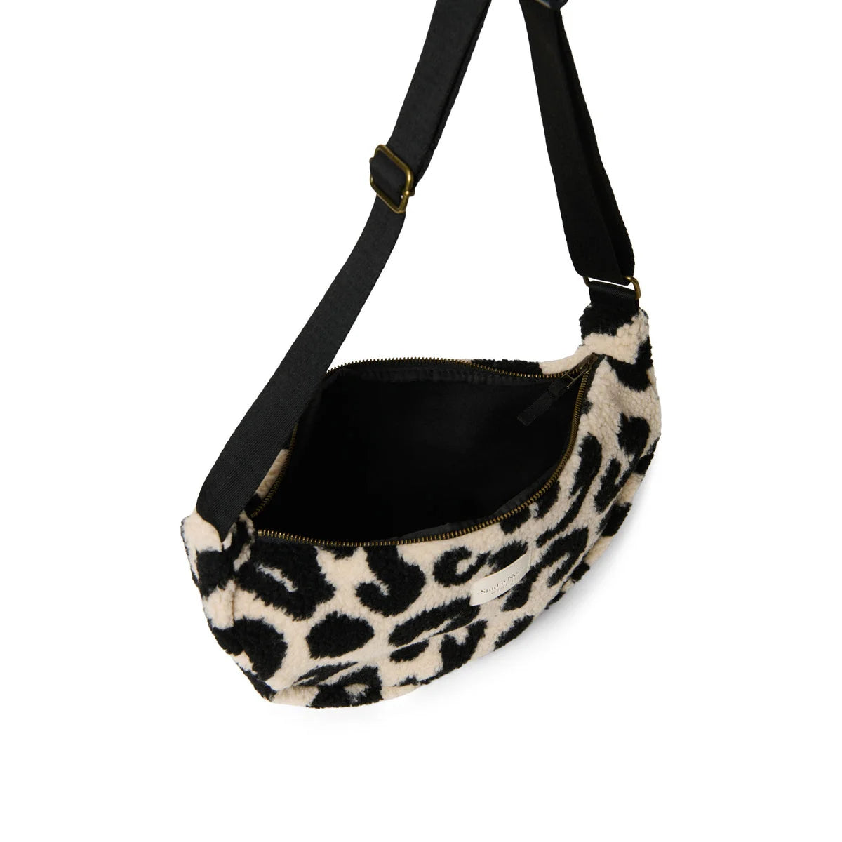 Leopard print fuzzy crossbody bag from the Teddy Adult Fanny Pack by Holy Cow