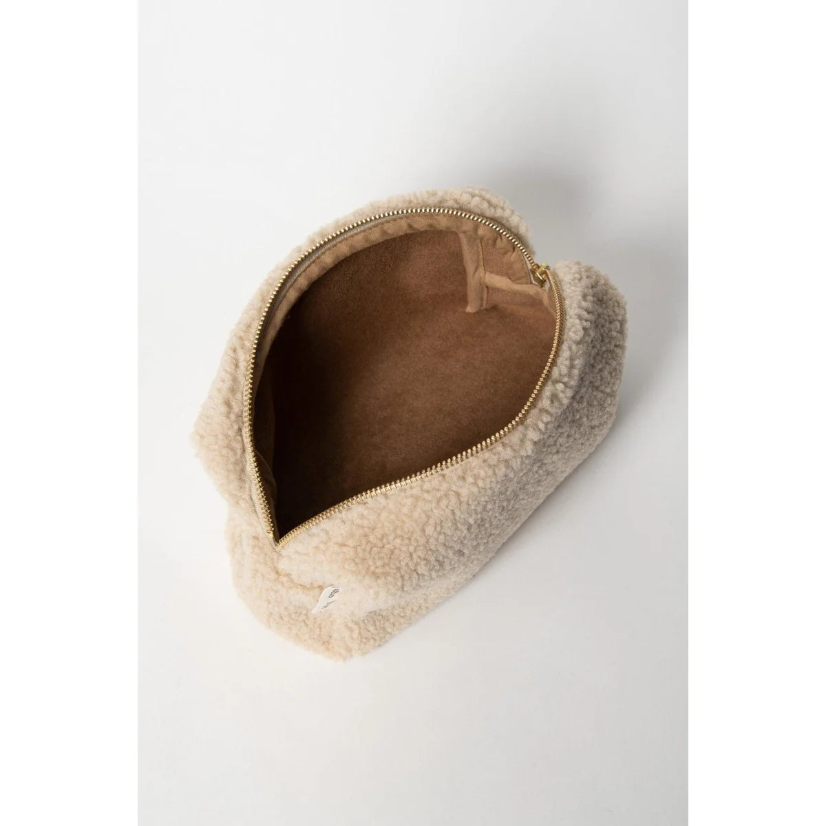 Beige flauschige Kosmetiktasche mit offenem Reißverschluss, Teddy Chunky Necessaire Ecru