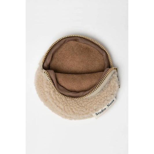 Runder beiger Geldbeutel mit Reißverschluss im Teddy Portemonnaie Ecru Design
