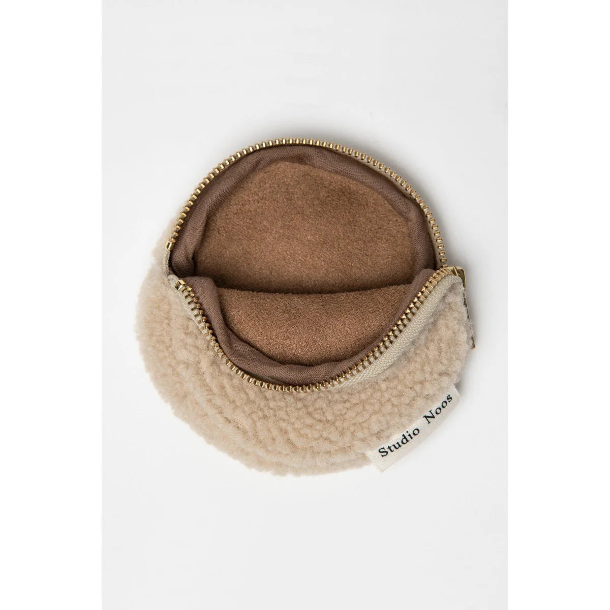 Runder beiger Geldbeutel mit Reißverschluss im Teddy Portemonnaie Ecru Design