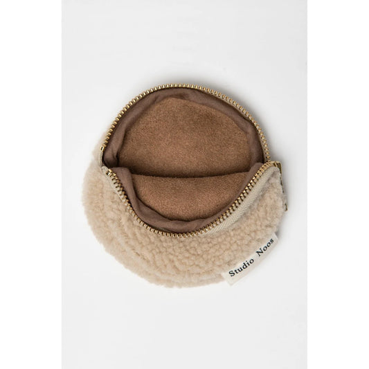 Runder beiger Geldbeutel mit Reißverschluss im Teddy Portemonnaie Ecru Design
