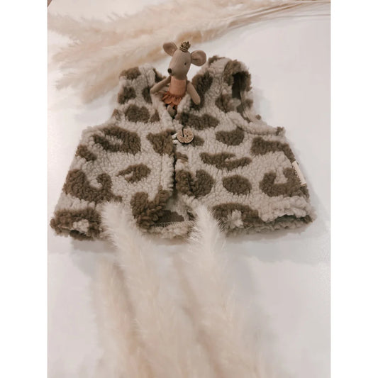 Leopard Print Fleecenvest mit Holzknopfverschluss für den Teddy Weste Leo Style