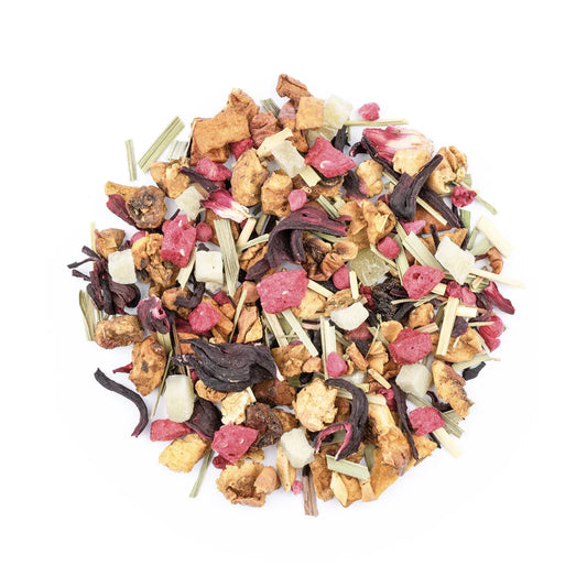 Bunte Mischung aus getrocknetem Hibiskus, Zitronengras und Fruchtstücken in Klitzekleine Kleinigkeit Tee, 15g