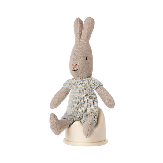 Plüschspielzeug-Hase mit pastel-farbigem Strickpullover für Töpfchen Mikro weiss