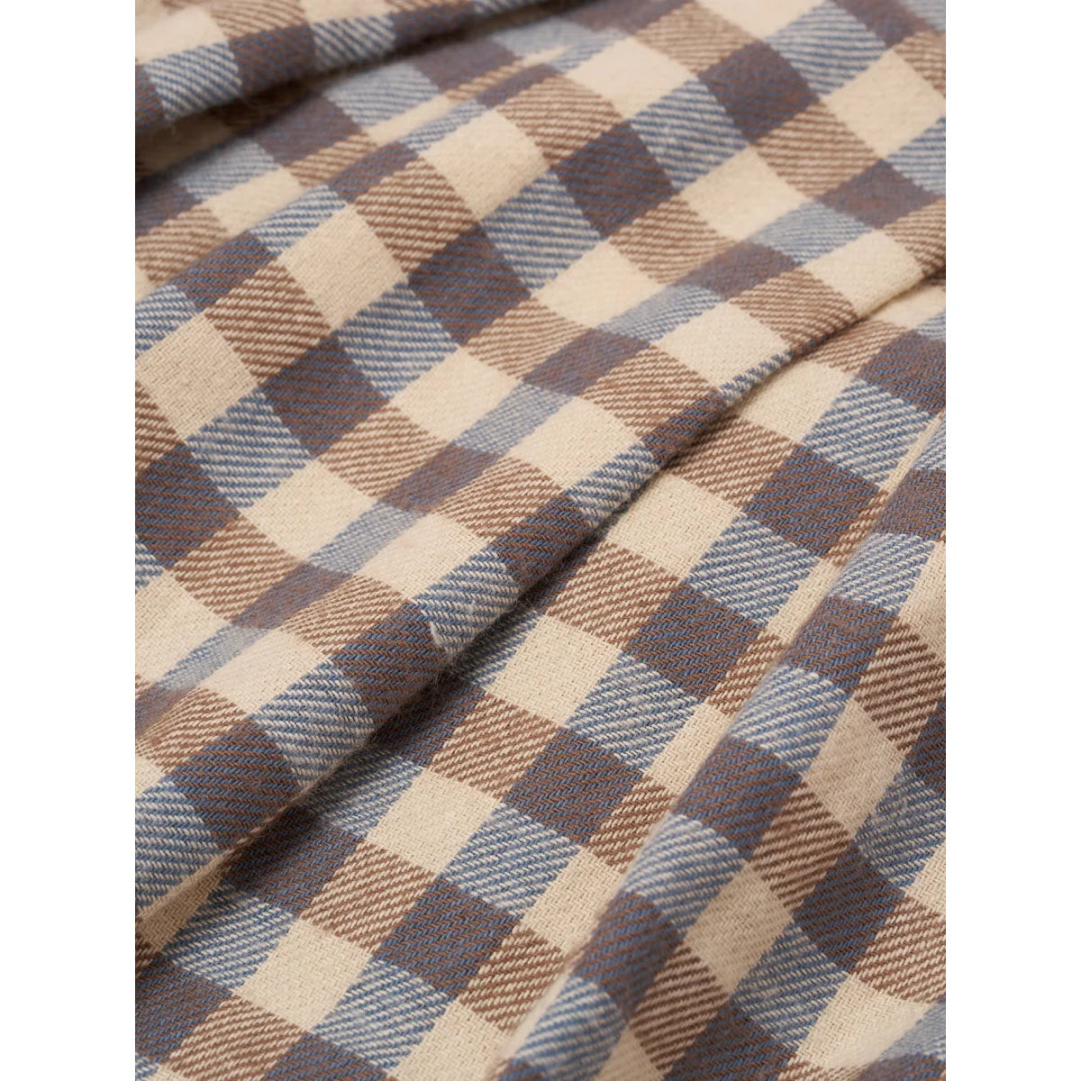 Weiches gewebtes Karo-Muster in Beige, Braun und gedämpftem Blau – Tribe Stripes Shoreline Gingham