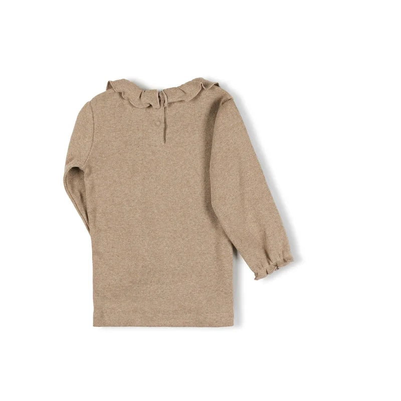 Beige Langarmbluse mit Rüschenkrausel von Tuc Longsleeve in Farbe Kiesel