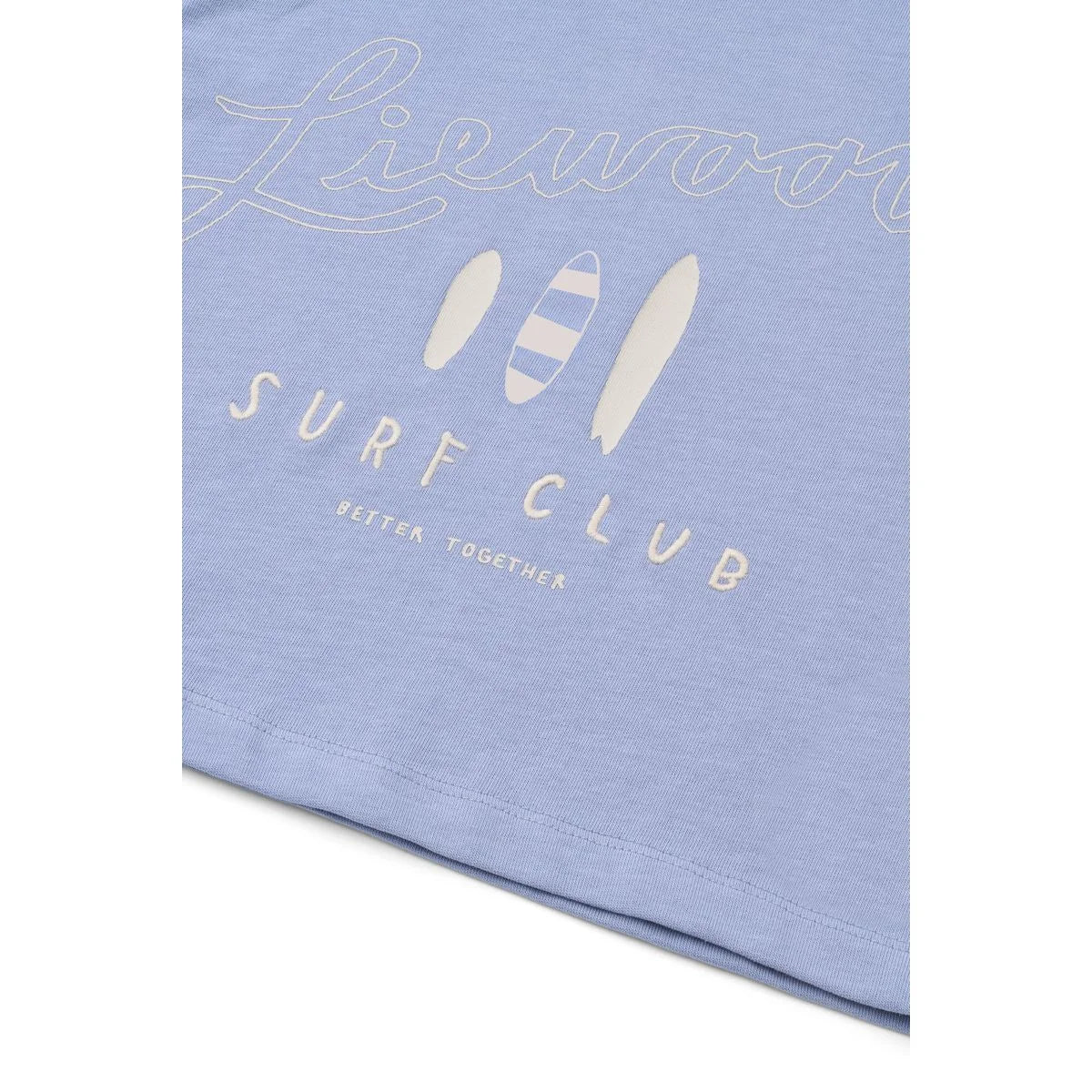 Nachhaltige Babykleidung Schweiz: Tyler Kurzarm-T-Shirt Surf Dusty Lavender mit Liewood Surf Club Logo