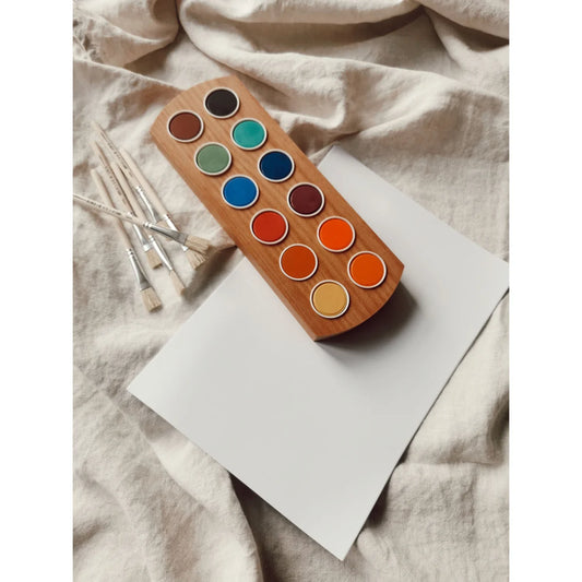 Holz-Wasserfarbhalter mit 14 leuchtenden Farbtafeln und Pinsel für Malen