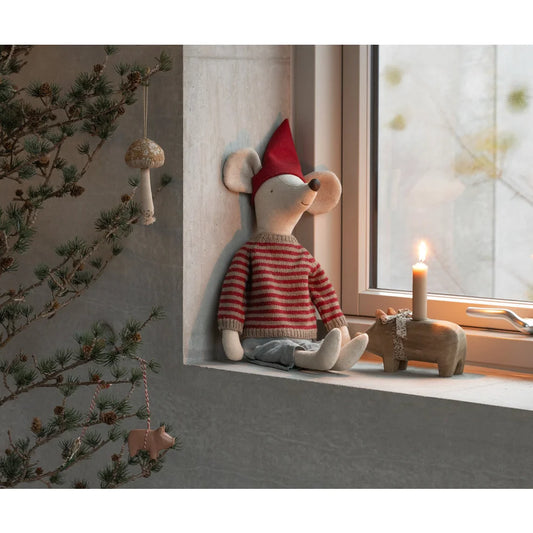 Gestickte Mausspielzeug mit rotem Hut und gestreifter Sweater für Weihnachtsmaus Maxi