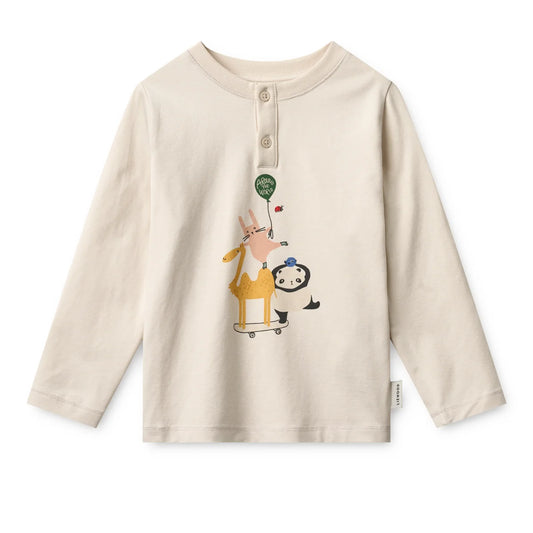 Off-White langärmliges Henley-Shirt mit verspieltem Tier-Design, Teil des Wilhelm Pyjamas-Sets