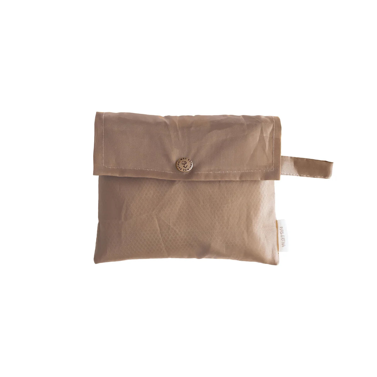 Beige Leder-Clutch mit Klappe und Knopf bei XL Beach Bag Meshies in Taupe