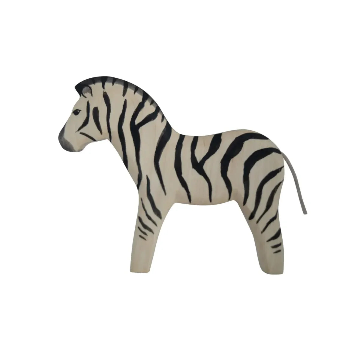 Holz-Zebra-Spielzeug mit schwarzen Streifen auf cremefarbenem Körper