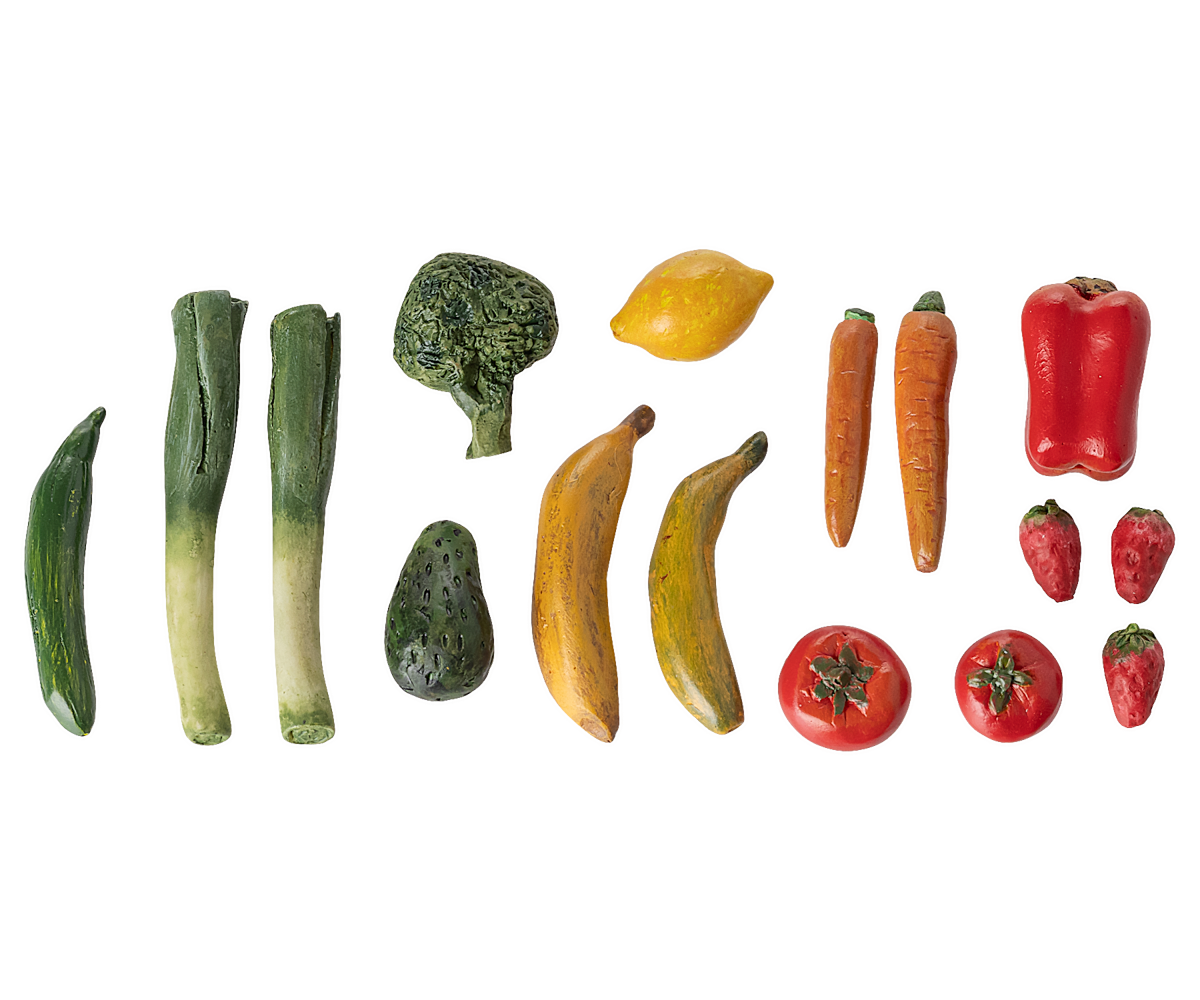 Miniature vegetables and fruits