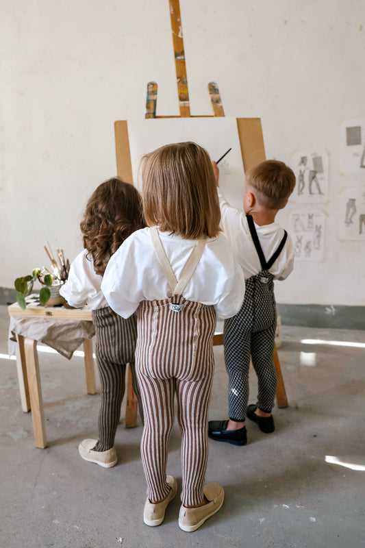 Footless Tights with Straps | Granola x Cream Striped